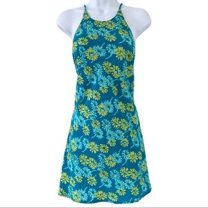 VTG 90's Vacay Daisy Halter Mini Skater Dress in Teal